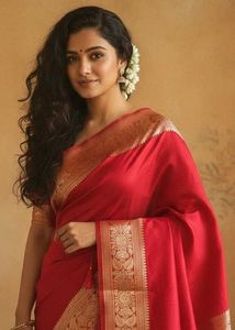 Elegant Red Silk Saree with Gold Border