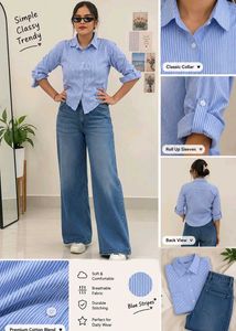 Chic Blue Striped Button-Up Shirt