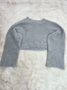 Stylish Grey Knit Bell Sleeve Top