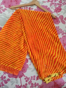 Vibrant Orange &amp; Yellow Striped Saree