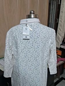 White Lace Button-Up Top ,shrug