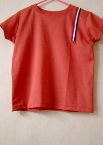 Trendy Coral Tee with Stripe Detail