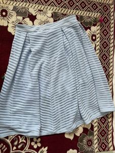 Light Blue Striped Pleated Skirt