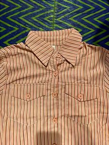 Peach Striped High-Low Loose Fit Shirt