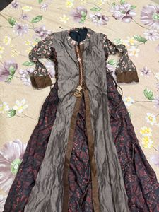 double layerd chanderi kantha work long dress