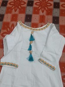 Elegant White Kurta with Tassels