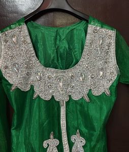 Green anarkali Set with Silver Embellishm