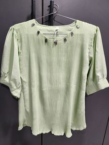 Pista Green Crushed Chiffon Material Top With