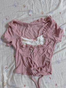 Cute Pink Ruffle Crop Top
