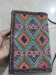 Exported Beaded Ethnic Clutch with Chain