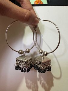 Elegant Silver Jhumka Hoop Earrings