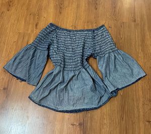 Off-Shoulder Smocked Bell Sleeve Top