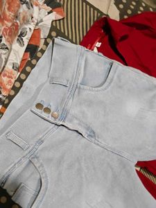 Red Button-Down Shirt &amp; Light Wash Jeans