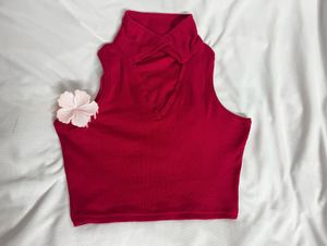 Burgundy Red Ribbed Polo Crop Top 🌸
