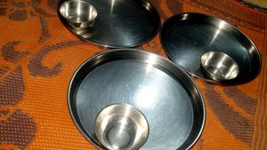 Set of 3 Stainless Steel Thali Plates with Bowls