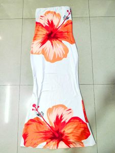 White Floral Strapless Maxi Dress