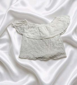 White Off-Shoulder Tie-Front Top