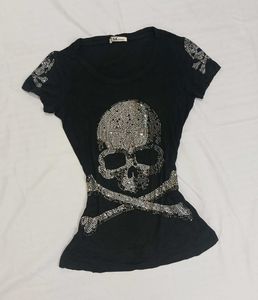 Y2K Sparkling Skull fitted top