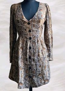 Snakeskin Print Button-Down Dress