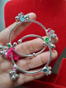 Silver Anklets with Colorful Stones