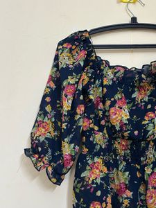 Floral Off-Shoulder Smocked Crop Top