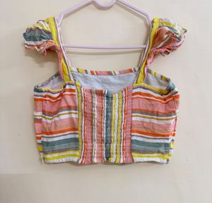 Striped Crop Top with Ruffle Sleeves