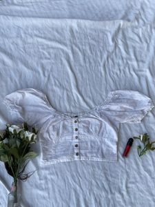 White Embroidered Off-Shoulder Crop Top