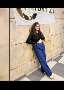 Stylish Black Cropped Top with denim jeans