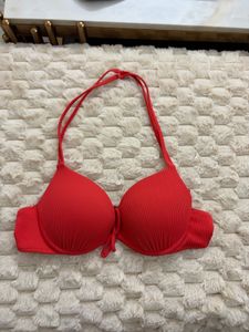 Vibrant Red Ribbed Bikini Top
