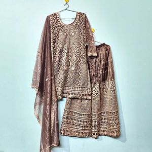 three piece fully embroidered suit set