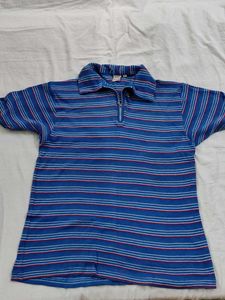 Men's Striped Zip Polo T-Shirt