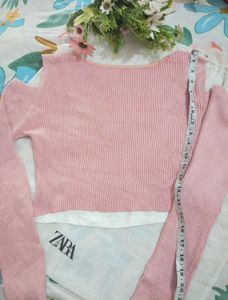 Pink Cold Shoulder Knit Top