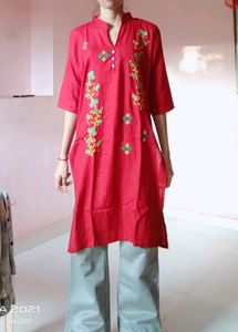 Collar Neck Red Khurti