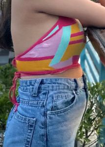 Vibrant Geometric Print Halter Top