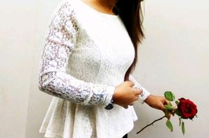 White Peplum Mesh Top