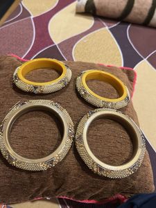 Gold-Toned Embellished Bangles (Set of 2)