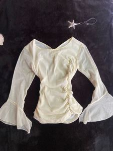 Sheer Bell Sleeve Ruched Top