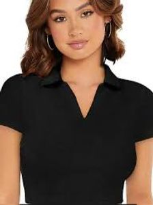 Chic Black Collared Crop Top