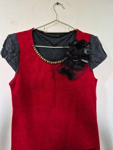Chic Red Dress with Black Accents