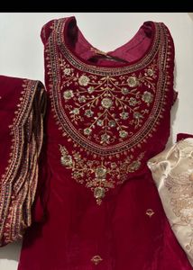 pure Vibrant Pink Velvet Kurta with Embellishments