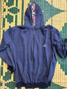 Blue Hooded Sweatshirt with American Flag Print
