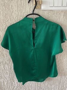 Elegant Emerald Green Satin Top