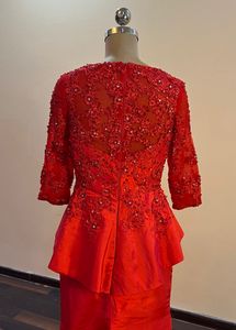 Red Embellished Trail Gown