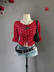 Stylish Red Heart Print Top