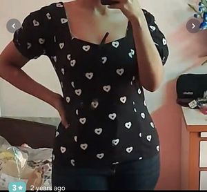 Cute Heart Print Puff Sleeve Top