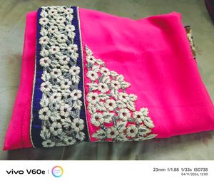 Pure Georgette Beautiful Pink Embroidered Saree