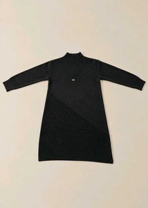 BLACK KNITTED HIGH NECK LONG SLEEVE BODYCON DRESS