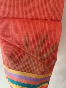 Orange Woven Saree with Striped Border