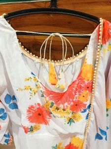 White Floral one pc  with dupatta xxl