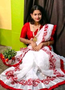 Elegant White & Red Saree